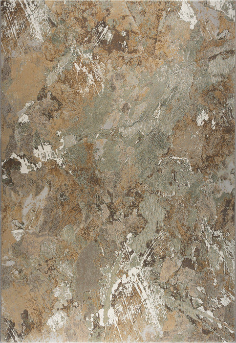 Nordic Warm Taupe & Gold Marble Abstract Argentum Rug (63974-1219) - Rugs Direct