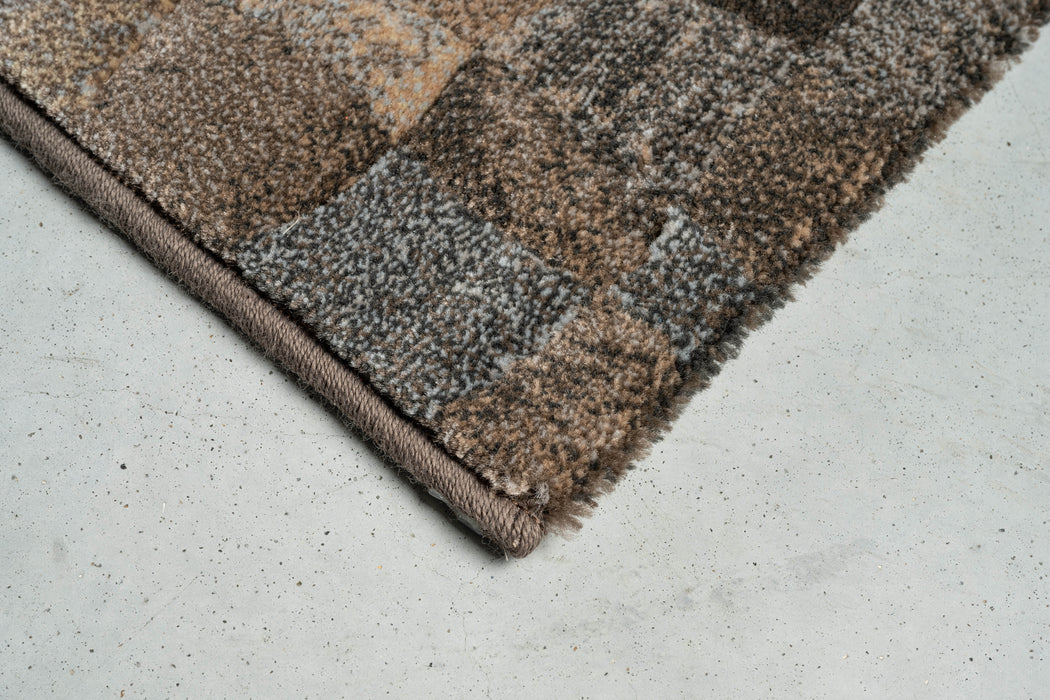 Modern Mocha & Slate Checkerboard Mosaic Argentum Rug Size: 280 x 380cm (63984-3293) - Rugs Direct