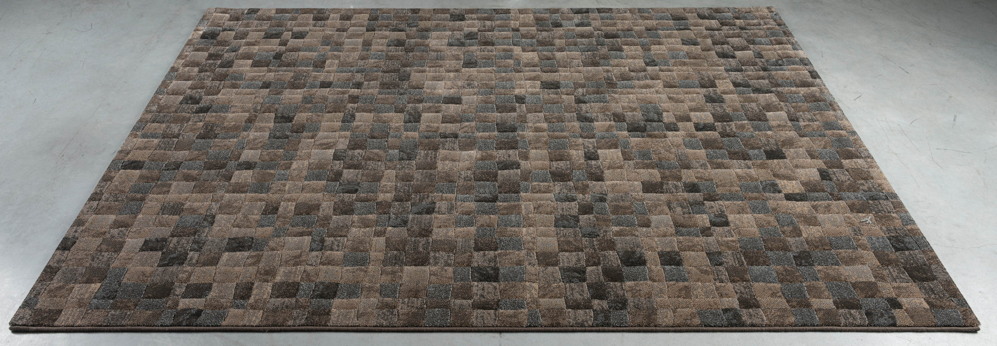 Modern Mocha & Slate Checkerboard Mosaic Argentum Rug Size: 280 x 380cm (63984-3293) - Rugs Direct