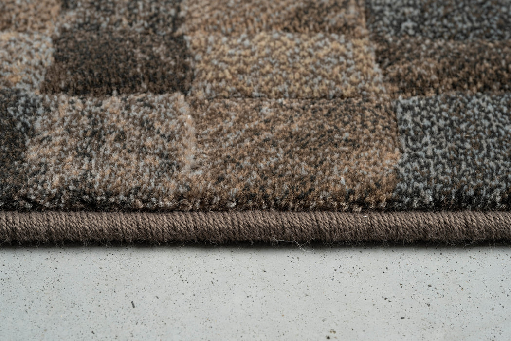 Modern Mocha & Slate Checkerboard Mosaic Argentum Rug Size: 280 x 380cm (63984-3293) - Rugs Direct
