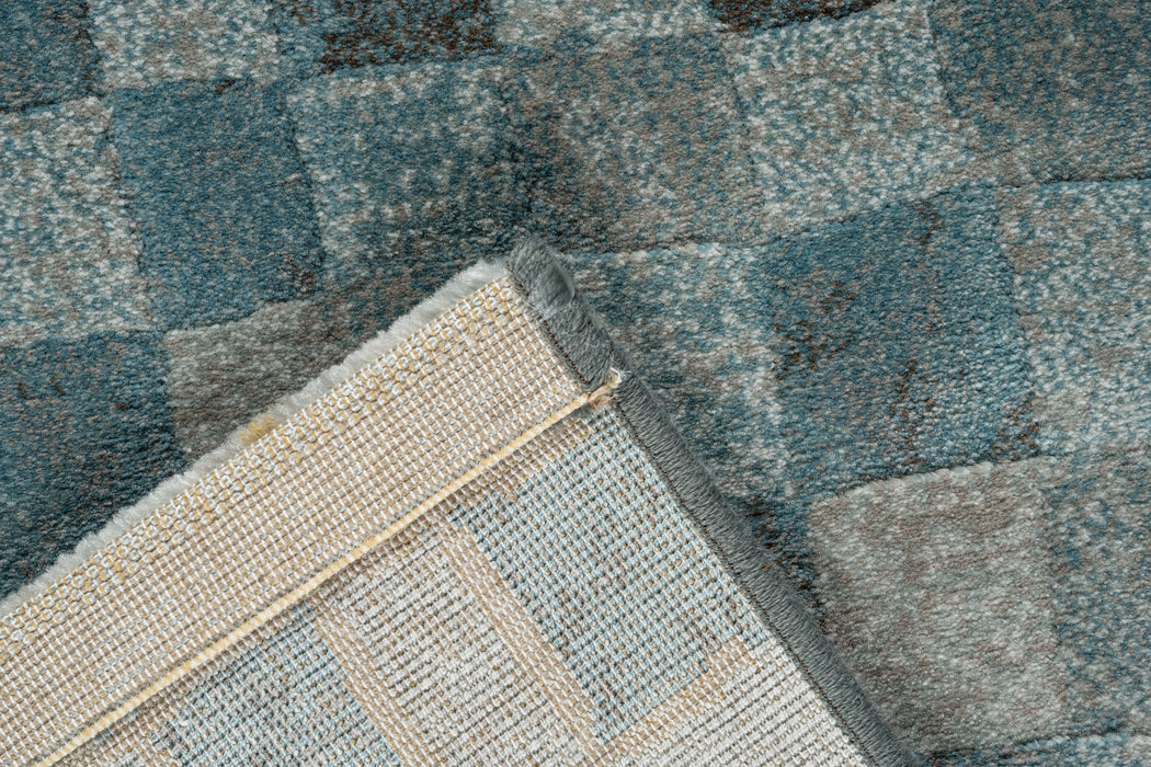 Modern Charcoal & Slate Blue Checkerboard Argentum Rug (63984-4249) - Rugs Direct