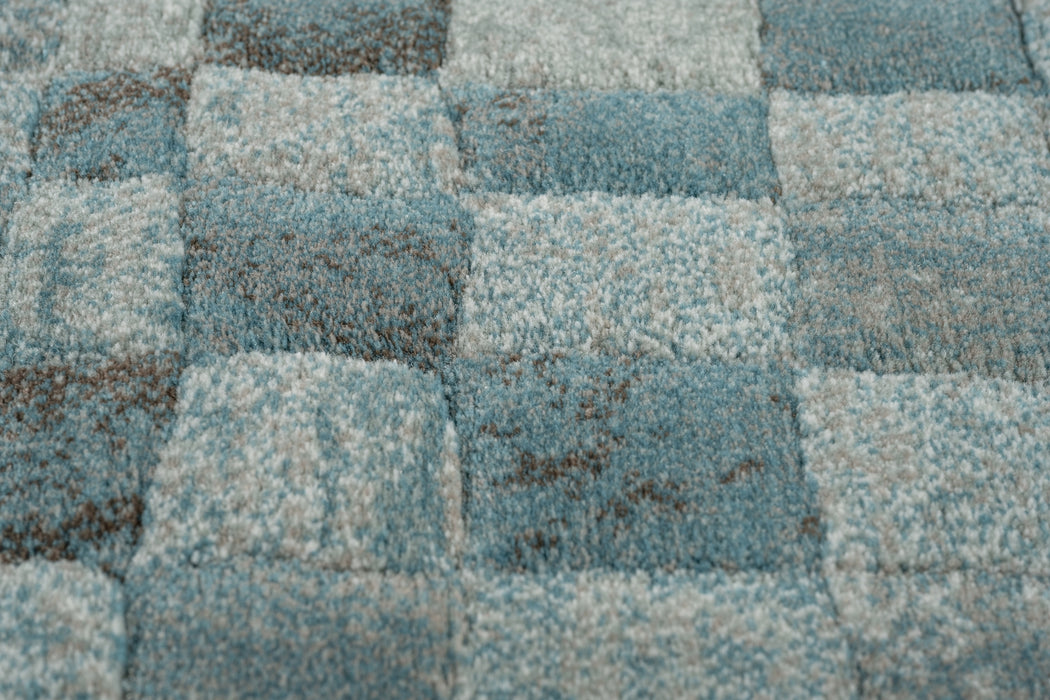 Modern Charcoal & Slate Blue Checkerboard Argentum Rug (63984-4249) - Rugs Direct