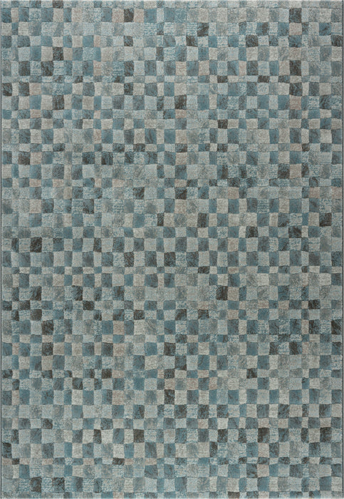 Modern Charcoal & Slate Blue Checkerboard Argentum Rug (63984-4249) - Rugs Direct