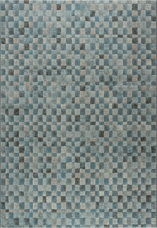 Modern Charcoal & Slate Blue Checkerboard Argentum Rug (63984-4249) - Rugs Direct