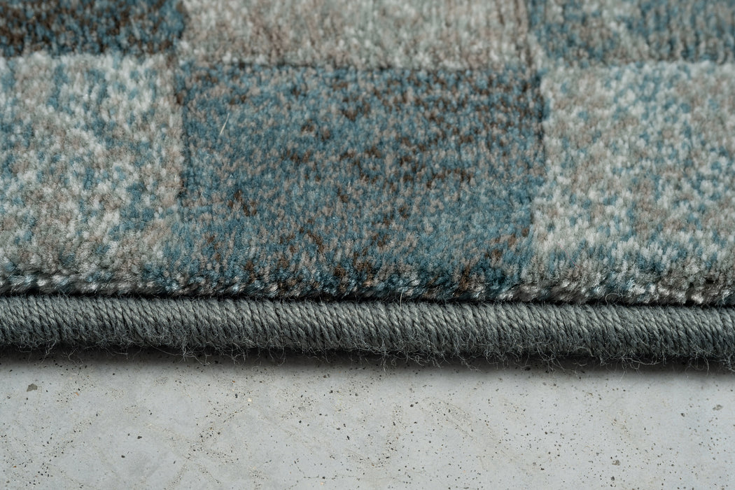 Modern Charcoal & Slate Blue Checkerboard Argentum Rug (63984-4249) - Rugs Direct