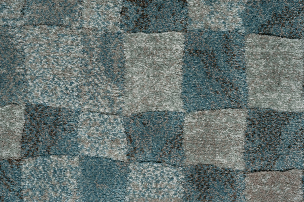 Modern Charcoal & Slate Blue Checkerboard Argentum Rug (63984-4249) - Rugs Direct