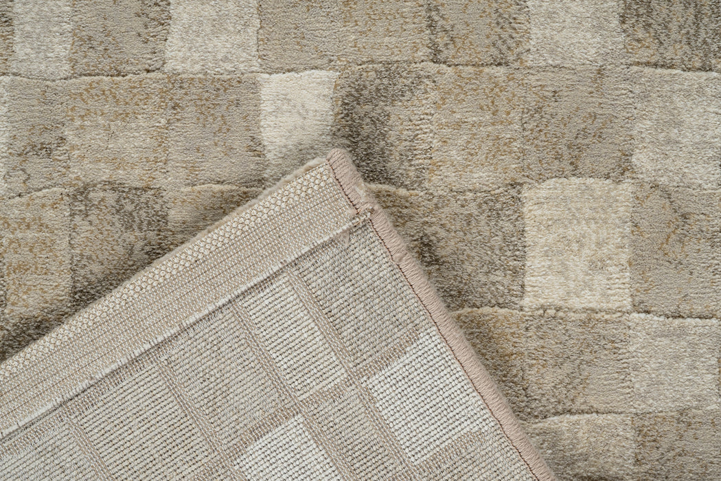 Modern Cream & Taupe Checkerboard Argentum Rug Size: 280 x 380cm (63984-6575) - Rugs Direct
