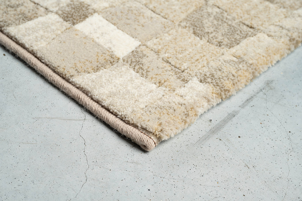 Modern Cream & Taupe Checkerboard Argentum Rug Size: 280 x 380cm (63984-6575) - Rugs Direct