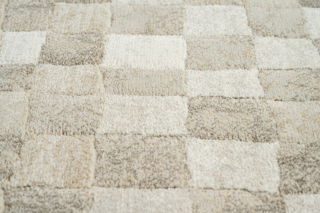 Modern Cream & Taupe Checkerboard Argentum Rug Size: 280 x 380cm (63984-6575) - Rugs Direct