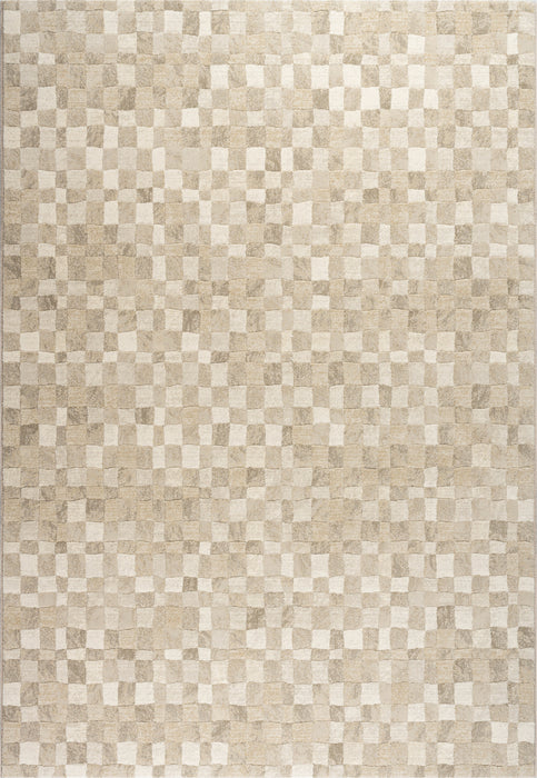 Modern Cream & Taupe Checkerboard Argentum Rug Size: 280 x 380cm (63984-6575) - Rugs Direct