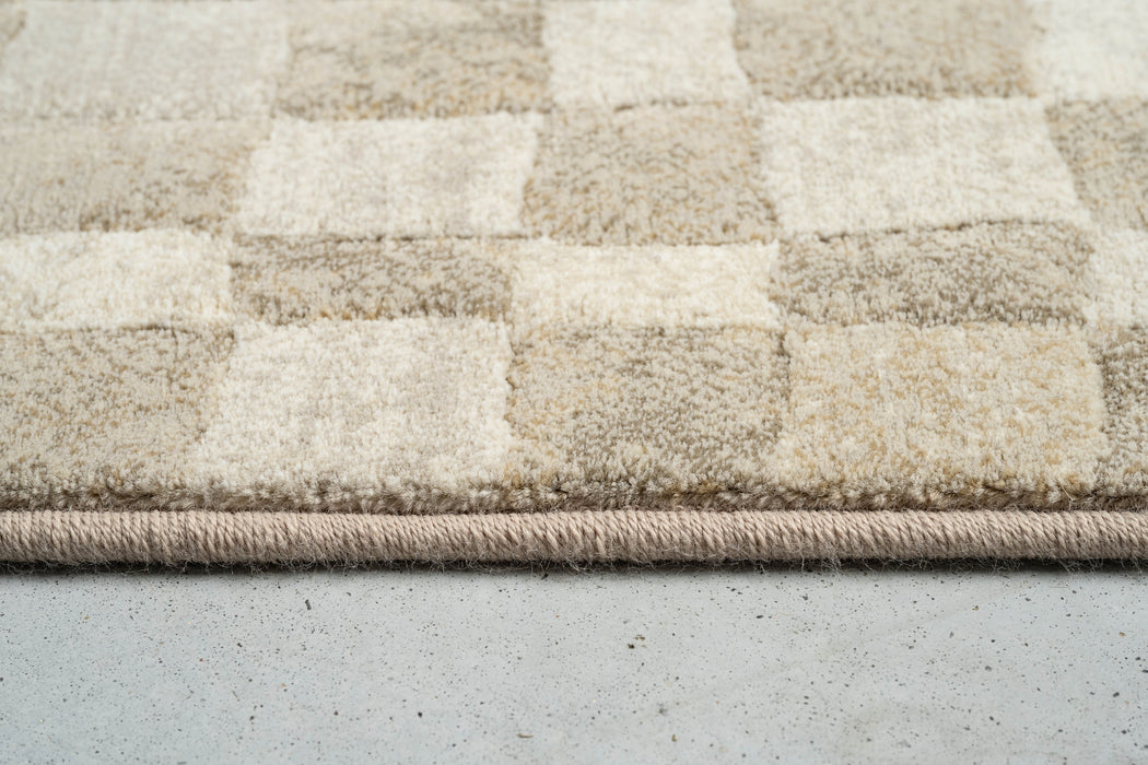 Modern Cream & Taupe Checkerboard Argentum Rug Size: 280 x 380cm (63984-6575) - Rugs Direct