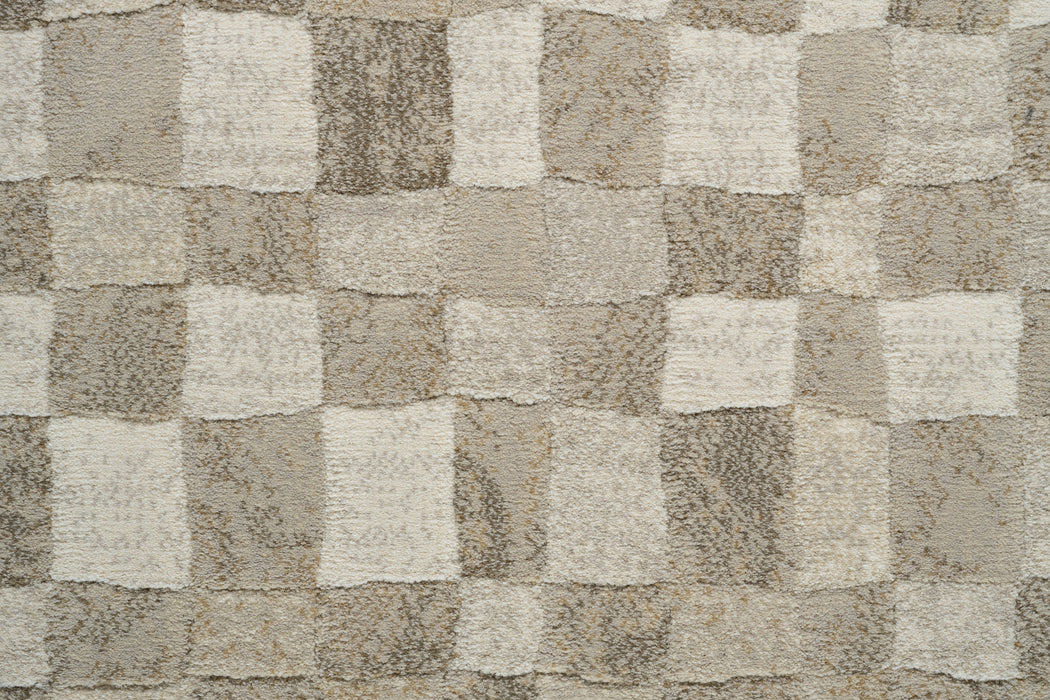Modern Cream & Taupe Checkerboard Argentum Rug Size: 280 x 380cm (63984-6575) - Rugs Direct