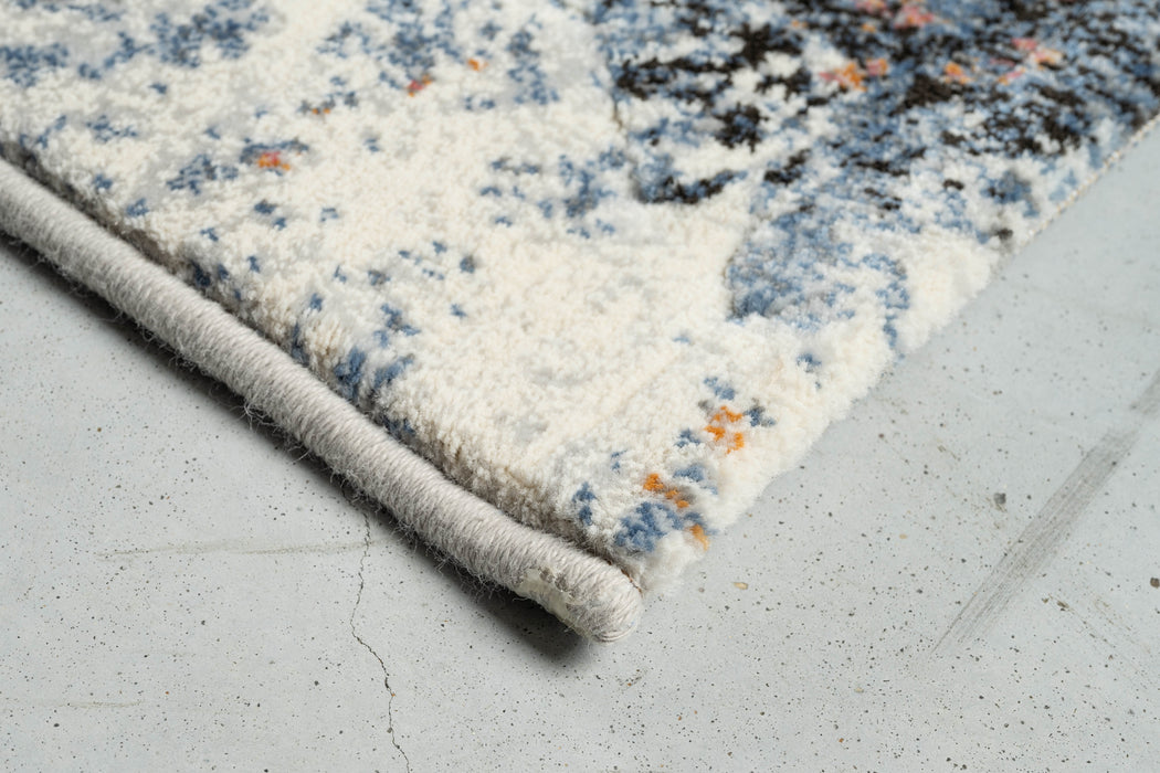Transitional Denim & Peach Floral Print Argentum Rug (63989-6656) - Rugs Direct