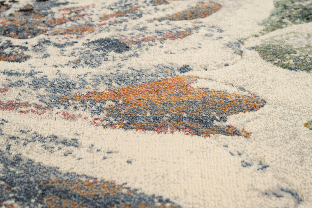 Transitional Denim & Peach Floral Print Argentum Rug (63989-6656) - Rugs Direct