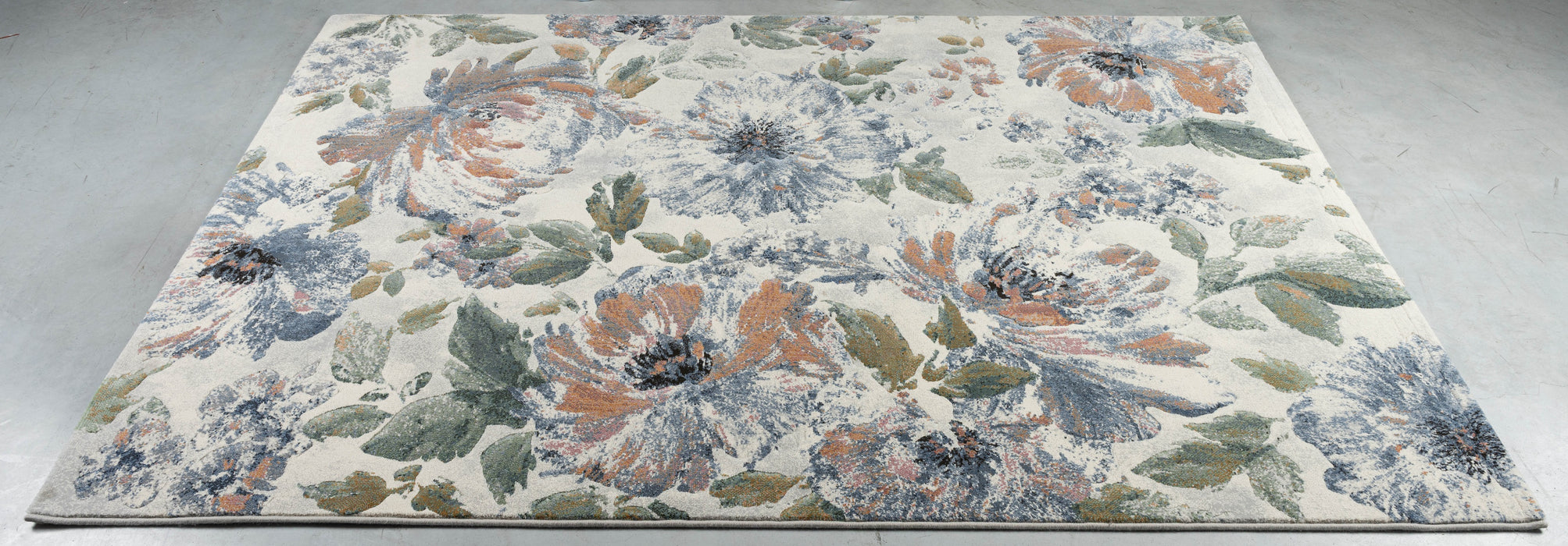 Transitional Denim & Peach Floral Print Argentum Rug (63989-6656) - Rugs Direct