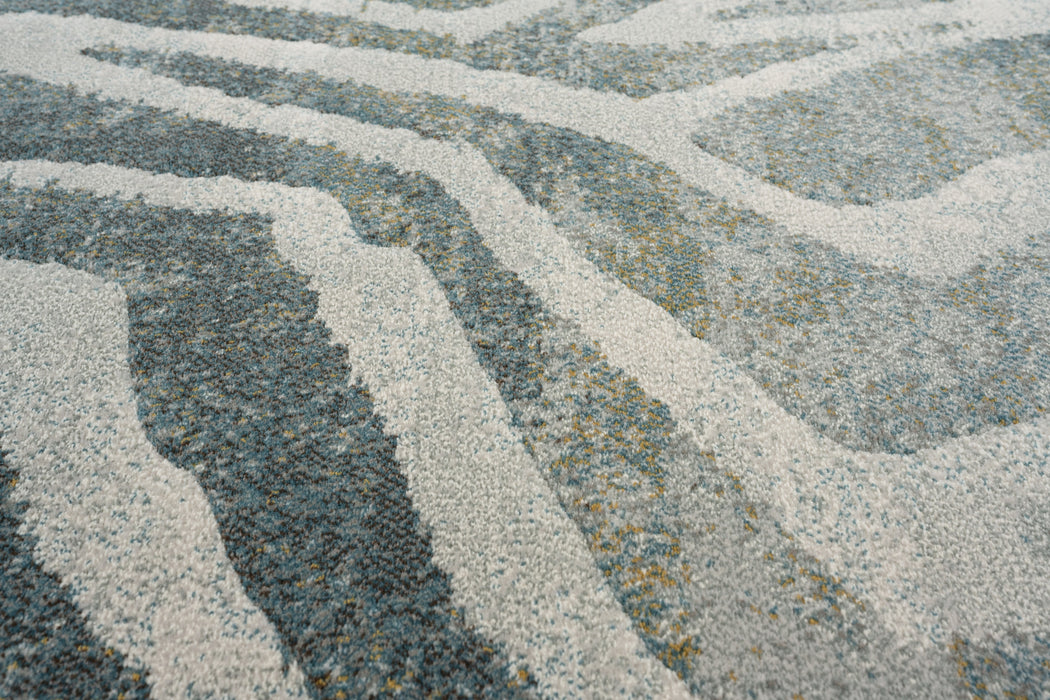Contemporary Dark Grey Geometric Wave Abstract Argentum Rug (63990-4299) - Rugs Direct