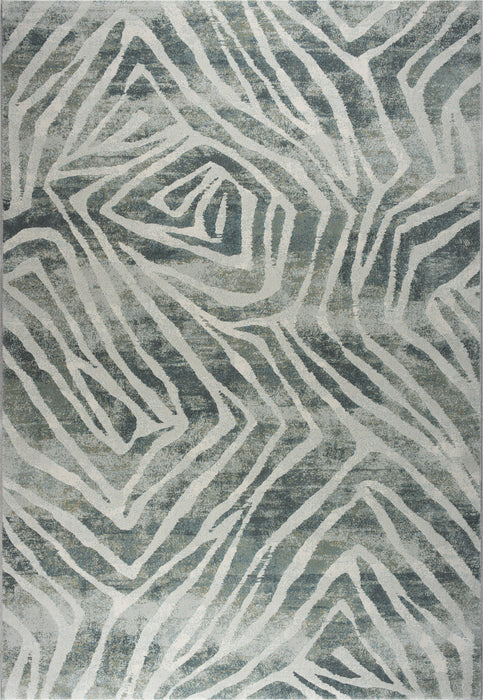 Contemporary Dark Grey Geometric Wave Abstract Argentum Rug (63990-4299) - Rugs Direct