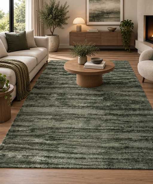 Modern Forest Green Lux Textured Limba Rug (13025-4373) - Rugs Direct NZ