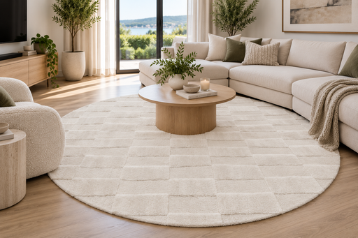 Modern Off White Carved Geometric Brick Lux Textured Limba Round Rug Size: 300 x 300cm (13052-6191)
Rugs Direct NZ