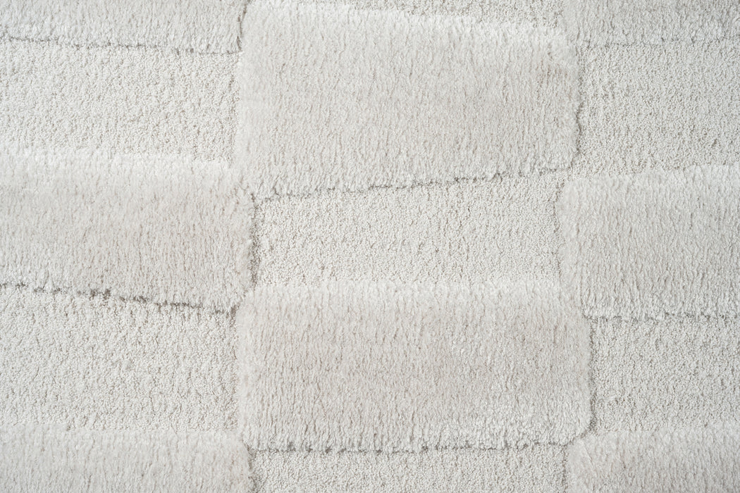 Modern Off White Carved Geometric Brick Lux Textured Limba Round Rug Size: 300 x 300cm (13052-6191)