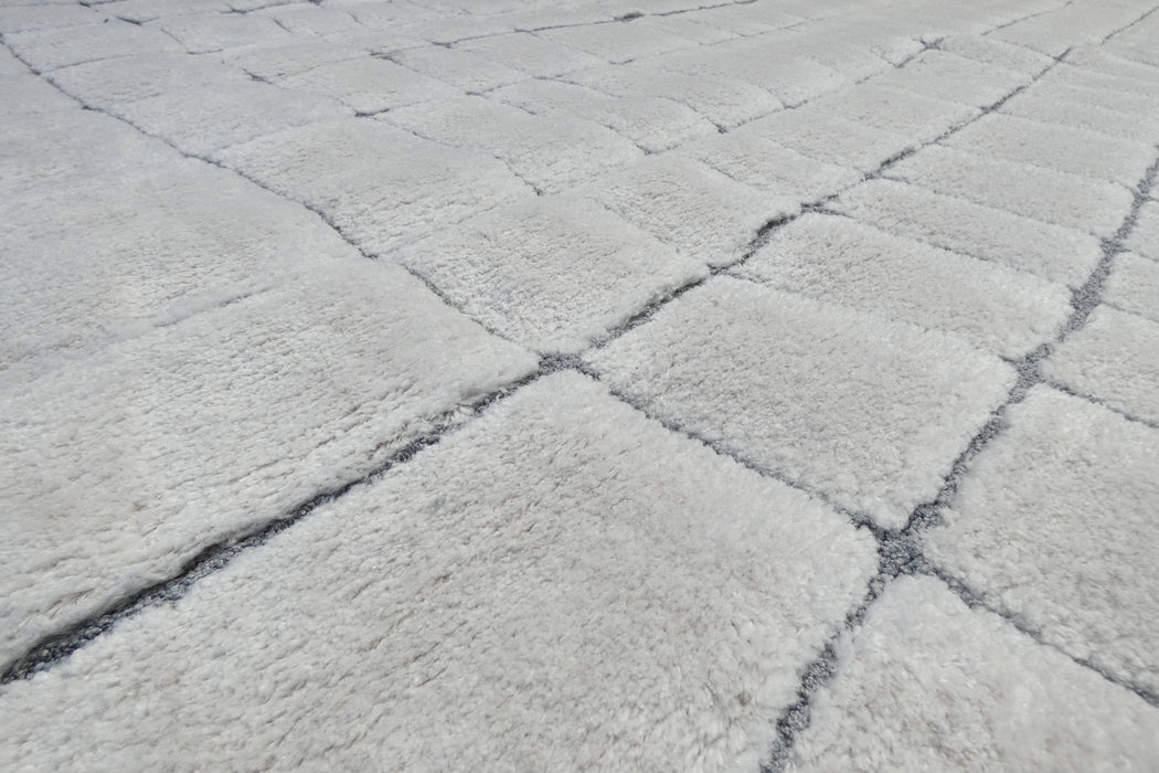 Minimalist Cream & Grey Geometric Grid Lux Textured Masai Round Rug Size: 300 x 300cm (14055-6171)- Rugs direct NZ