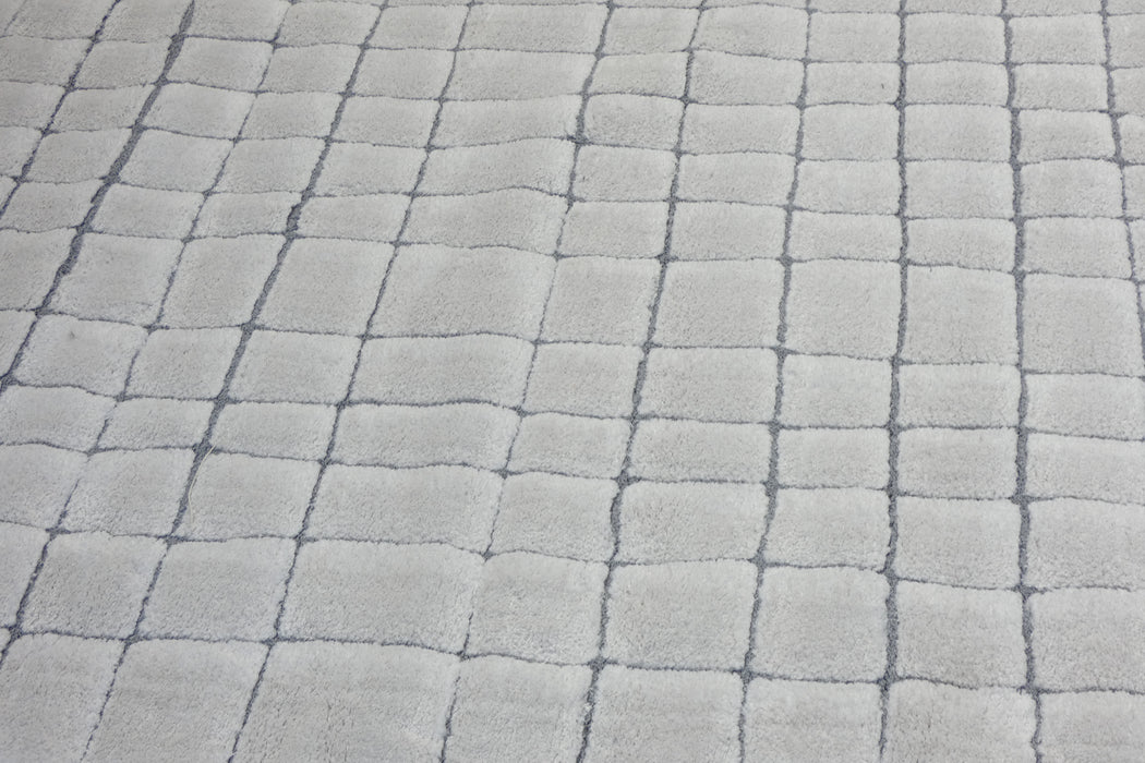 Minimalist Cream & Grey Geometric Grid Lux Textured Masai Round Rug Size: 300 x 300cm (14055-6171)- Rugs direct NZ