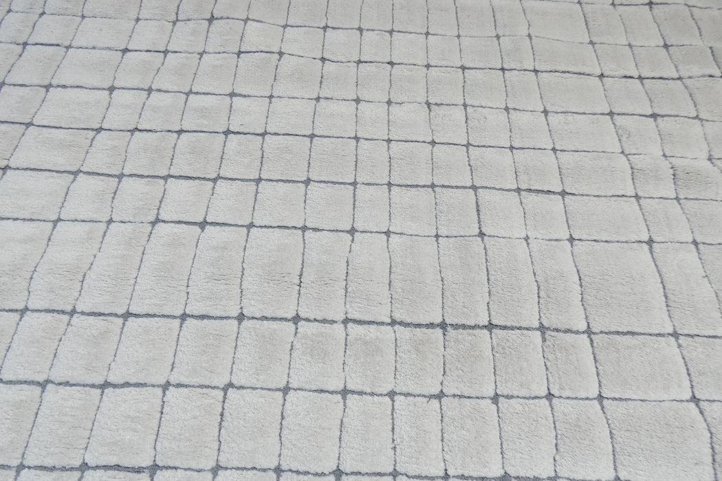 Minimalist Cream & Grey Geometric Grid Lux Textured Masai Round Rug Size: 300 x 300cm (14055-6171)- Rugs direct NZ