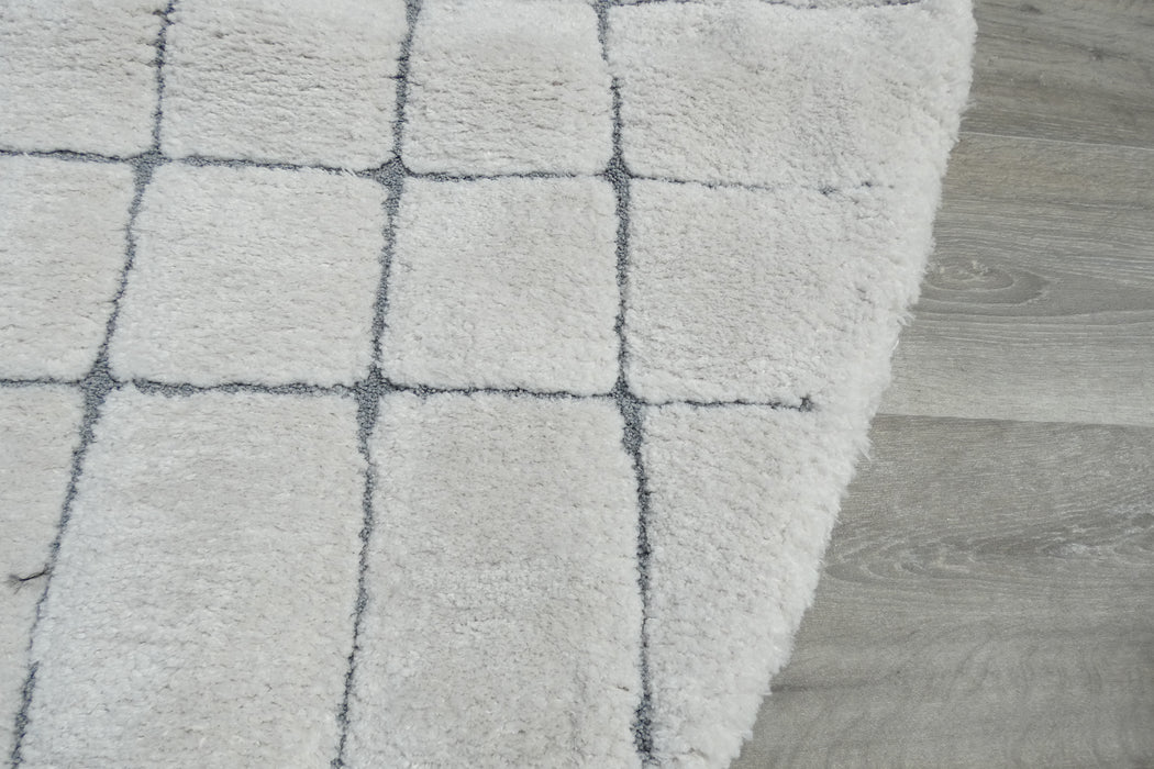 Minimalist Cream & Grey Geometric Grid Lux Textured Masai Round Rug Size: 300 x 300cm (14055-6171)- Rugs direct NZ