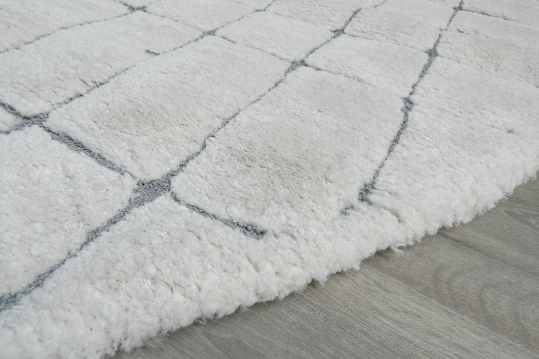 Minimalist Cream & Grey Geometric Grid Lux Textured Masai Round Rug Size: 300 x 300cm (14055-6171)- Rugs direct NZ