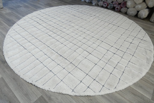 Minimalist Cream & Grey Geometric Grid Lux Textured Masai Round Rug Size: 300 x 300cm (14055-6171)- Rugs direct NZ