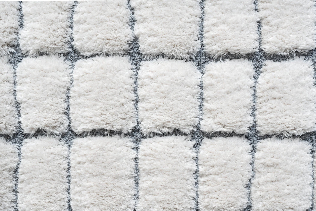 Minimalist Cream & Grey Geometric Grid Lux Textured Masai Round Rug Size: 300 x 300cm (14055-6171)
