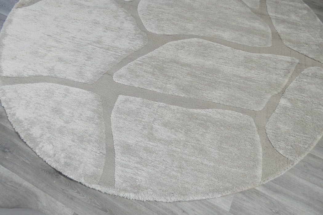 Modern High-Low Carved Stone Lux Textured Masai Round Rug Size: 300 x 300cm (14067-2383)- Rugs Direct NZ