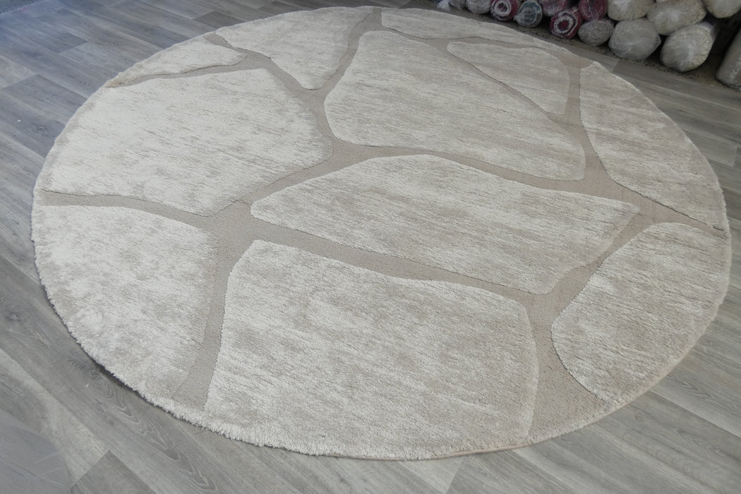 Modern High-Low Carved Stone Lux Textured Masai Round Rug Size: 300 x 300cm (14067-2383)- Rugs Direct NZ