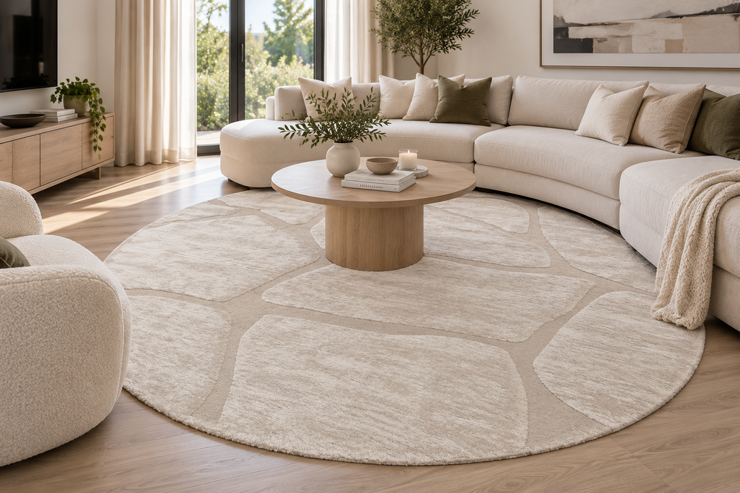 Modern High-Low Carved Stone Lux Textured Masai Round Rug Size: 300 x 300cm (14067-2383)- Rugs Direct NZ