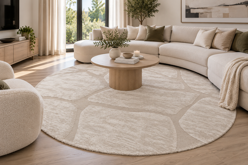 Modern High-Low Carved Stone Lux Textured Masai Round Rug Size: 300 x 300cm (14067-2383)- Rugs Direct NZ