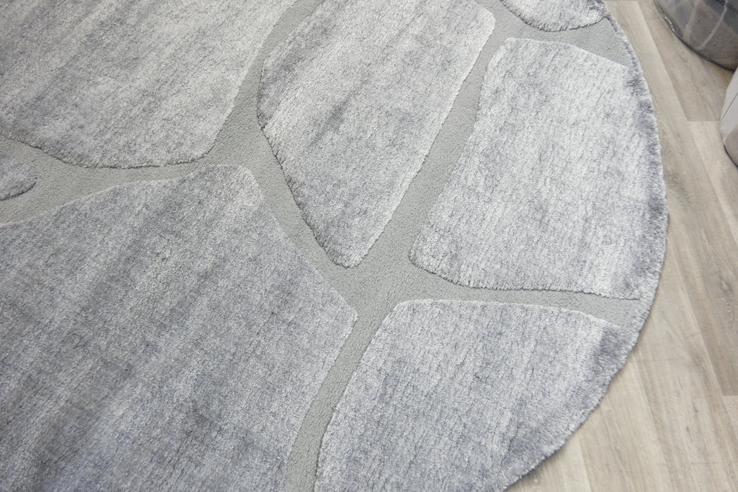 Modern Grey Carved Stone Lux Textured Masai Round Rug Size: 300 x 300cm (14067-5171)- Rugs Direct NZ