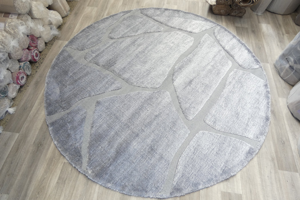 Modern Grey Carved Stone Lux Textured Masai Round Rug Size: 300 x 300cm (14067-5171)- Rugs Direct NZ