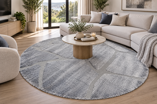 Modern Grey Carved Stone Lux Textured Masai Round Rug Size: 300 x 300cm (14067-5171)- Rugs Direct NZ