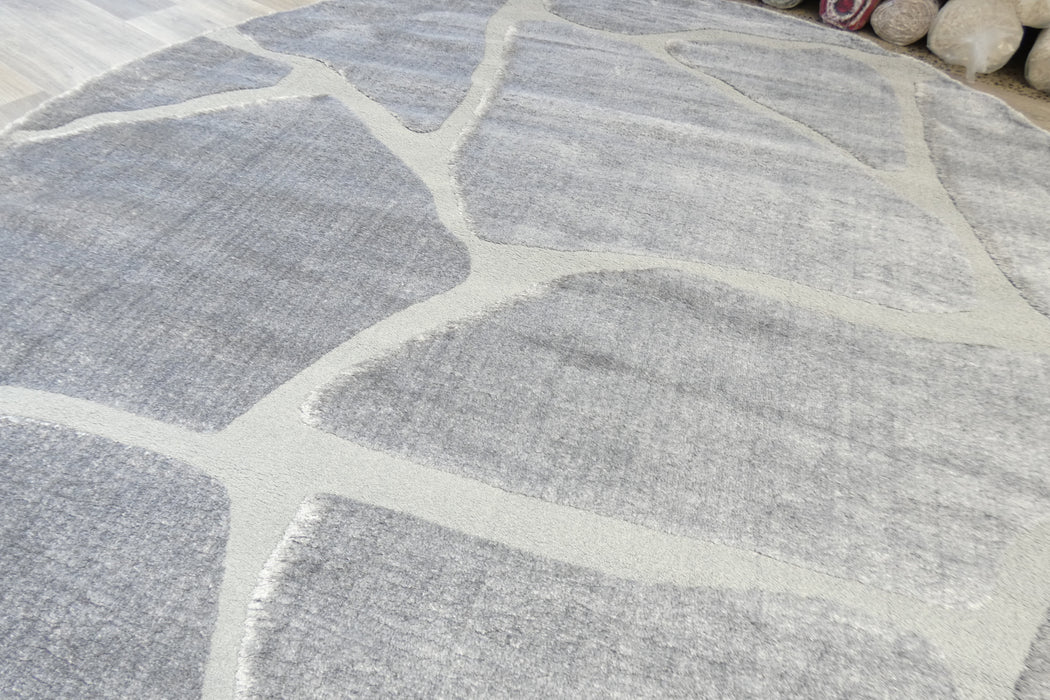 Modern Grey Carved Stone Lux Textured Masai Round Rug Size: 300 x 300cm (14067-5171)- Rugs Direct NZ