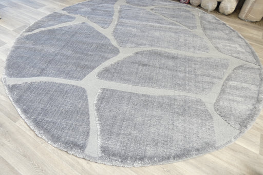 Modern Grey Carved Stone Lux Textured Masai Round Rug Size: 300 x 300cm (14067-5171)- Rugs Direct NZ