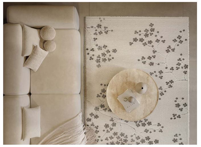 Ivory & Grey Cherry Blossom Plush Masai Rug Size: 200 x 290cm (14121-6181) - Rugs Direct