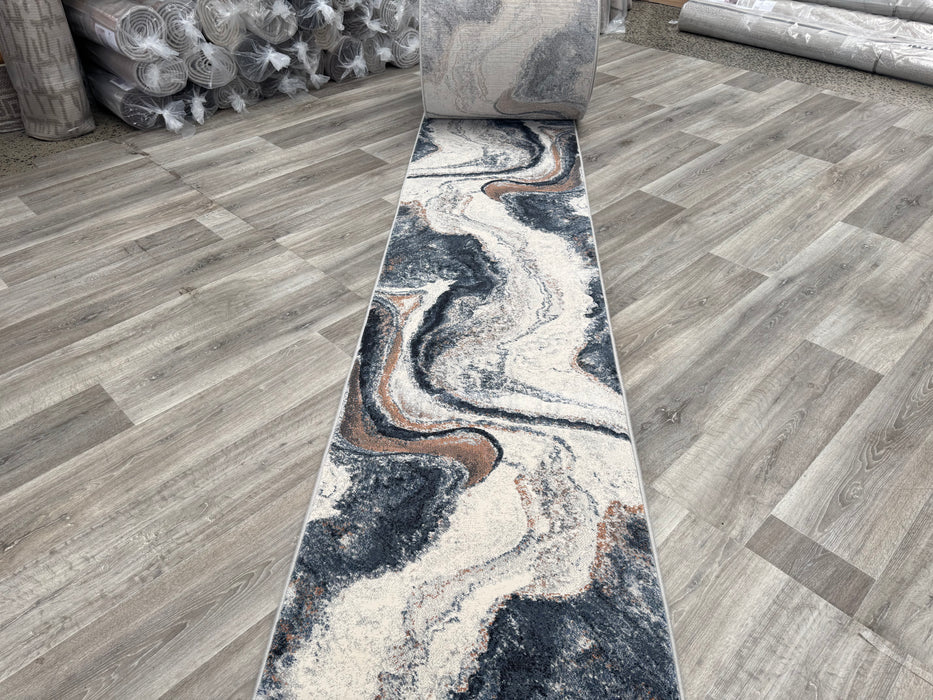 Abstract Marble Swirl Pattern Argentum Hallway Runner Size: 67cm wide x Cut to order- Rugs Direct 