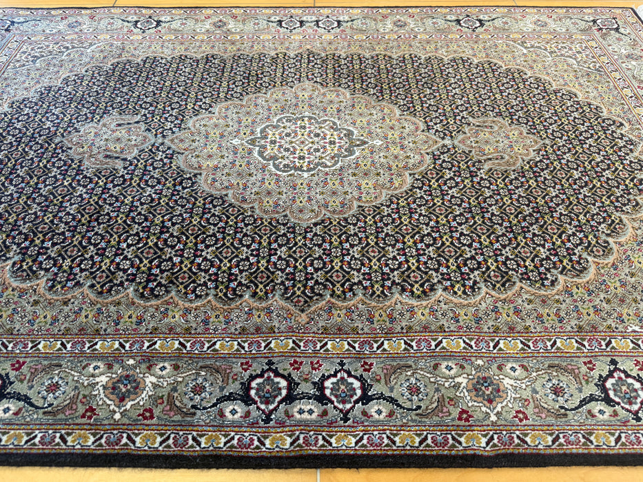 Persian Hand Knotted Tabriz Wool and Silk Mahi Design Rug- Rugs Direct 