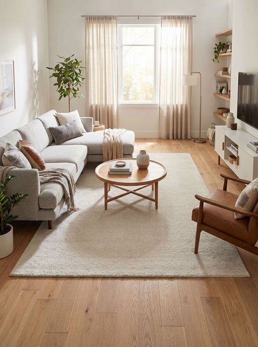 Minimalist Plain Textured Off-White Mehari Shaggy Rug (23001-6268) - Rugs Direct