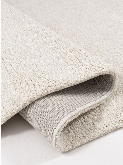 Minimalist Plain Textured Off-White Mehari Shaggy Rug (23001-6268) - Rugs Direct