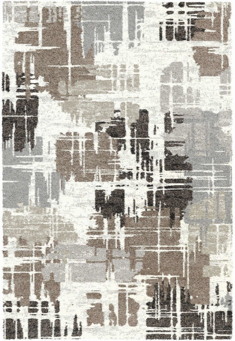 Neutral Earth Tones Abstract Design Mehari Shaggy Rug (23109-6278) Size: 240 x 340cm- Rugs Direct
