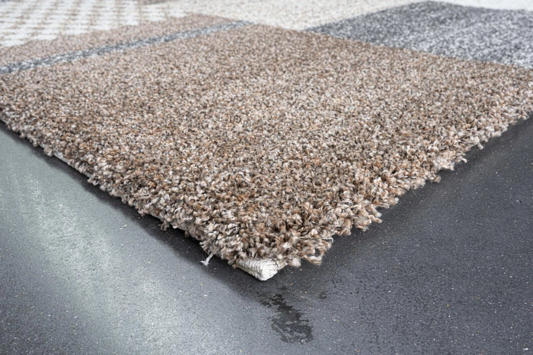 Multi-Pattern Block Design Mehari Shaggy Rug (23362-6787) Size: 200 x 250cm- Rugs Direct