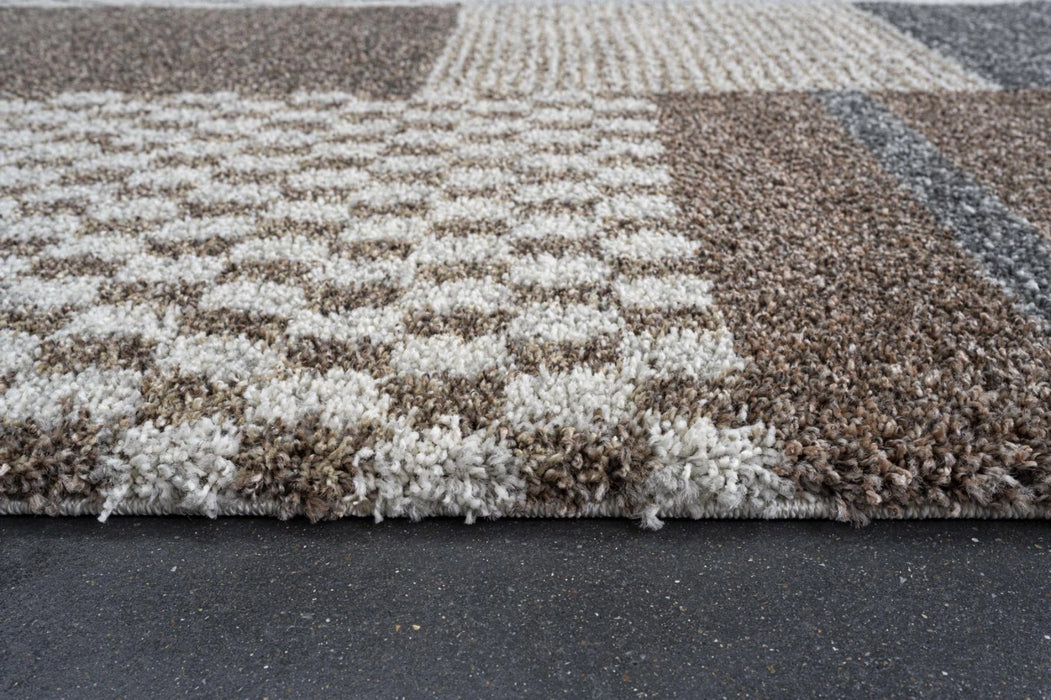 Multi-Pattern Block Design Mehari Shaggy Rug (23362-6787) Size: 200 x 250cm- Rugs Direct
