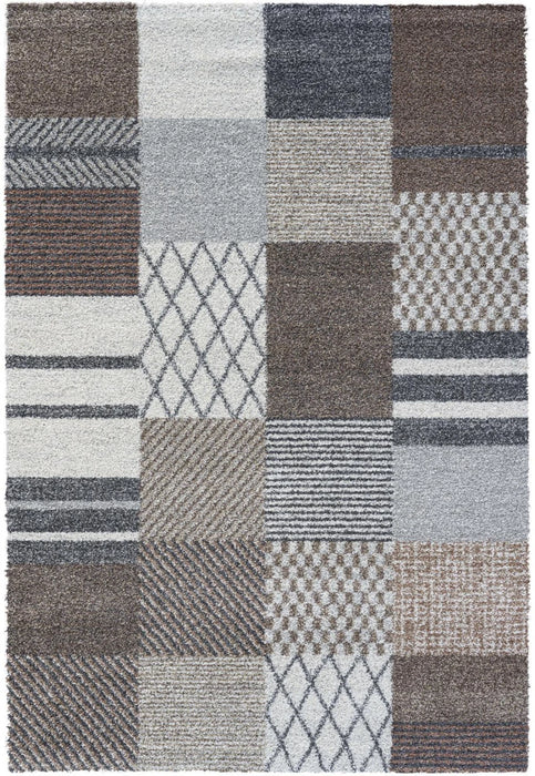 Multi-Pattern Block Design Mehari Shaggy Rug (23362-6787) Size: 200 x 250cm- Rugs Direct