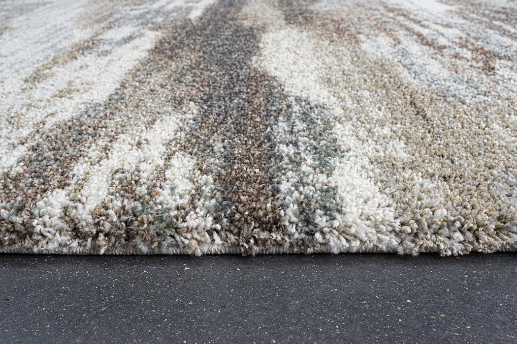 Abstract Design Earth Tones Mehari Shaggy Rug (23381-6747) Size: 240 x 300cm- Rugs Direct